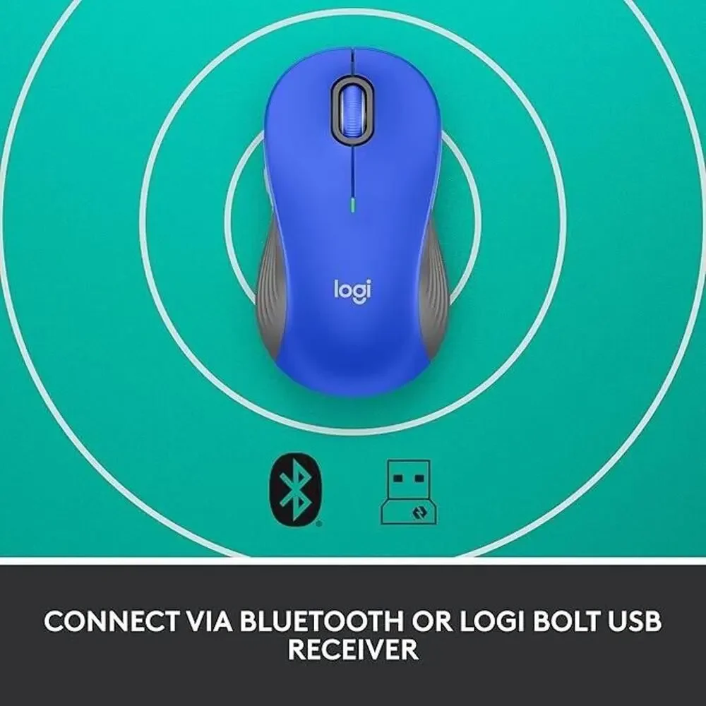 Logitech Signature 550L Wireless Mouse (Blue) Bluetooth, USB - For Large Hands